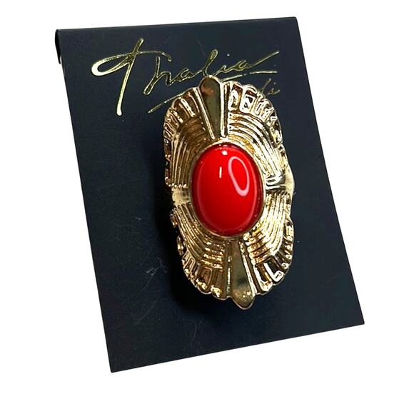 Thalia Sodi Large Gold Stretch Ring w/ Orange Gemstone, NWT! - Picture 1 of 4